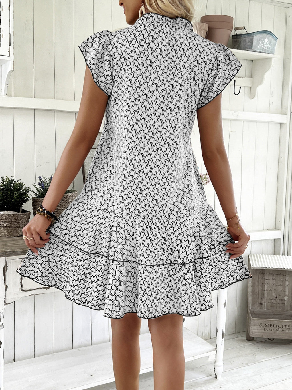 Full Size Ruffled Layered Printed Mini Dress Plus Size