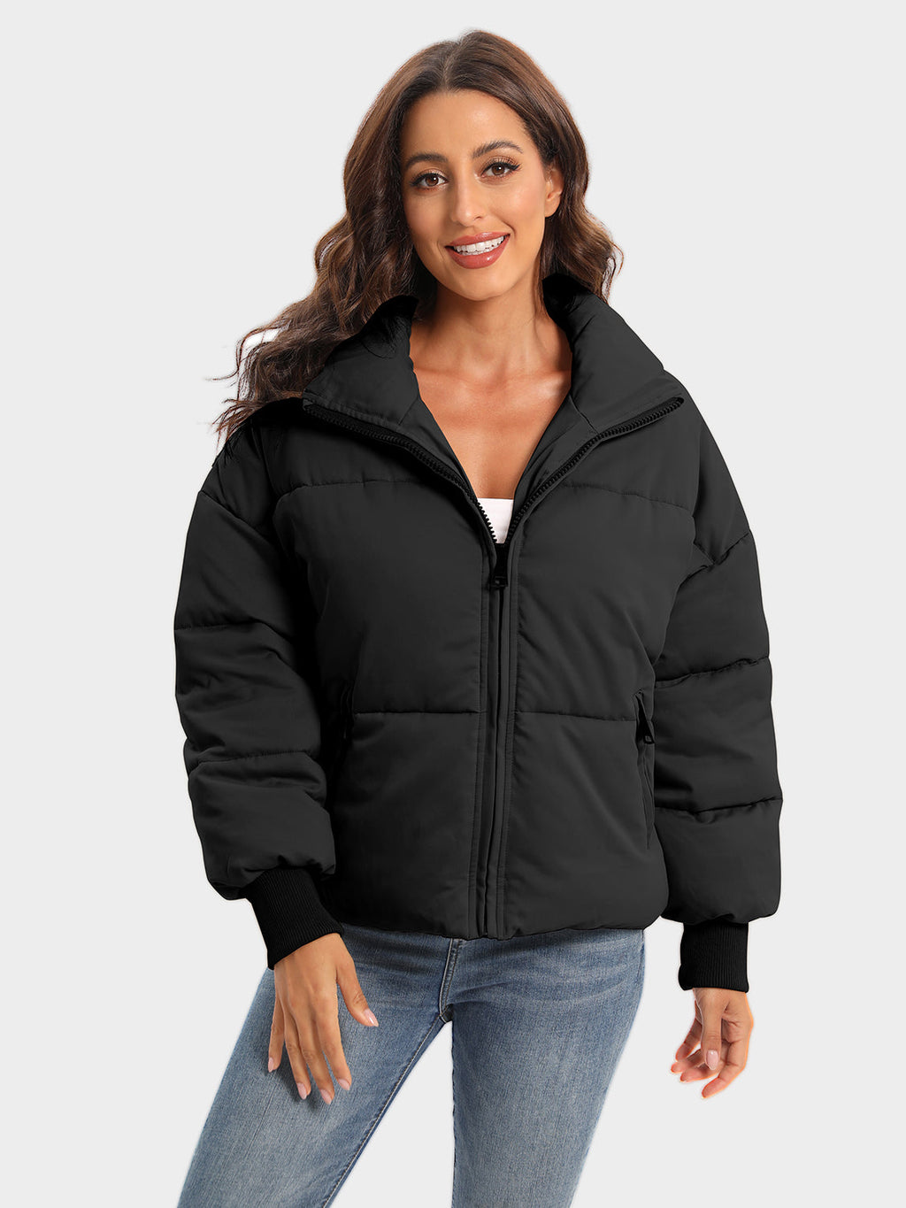 Zip Up Turtleneck Long Sleeve Puffer Jacket