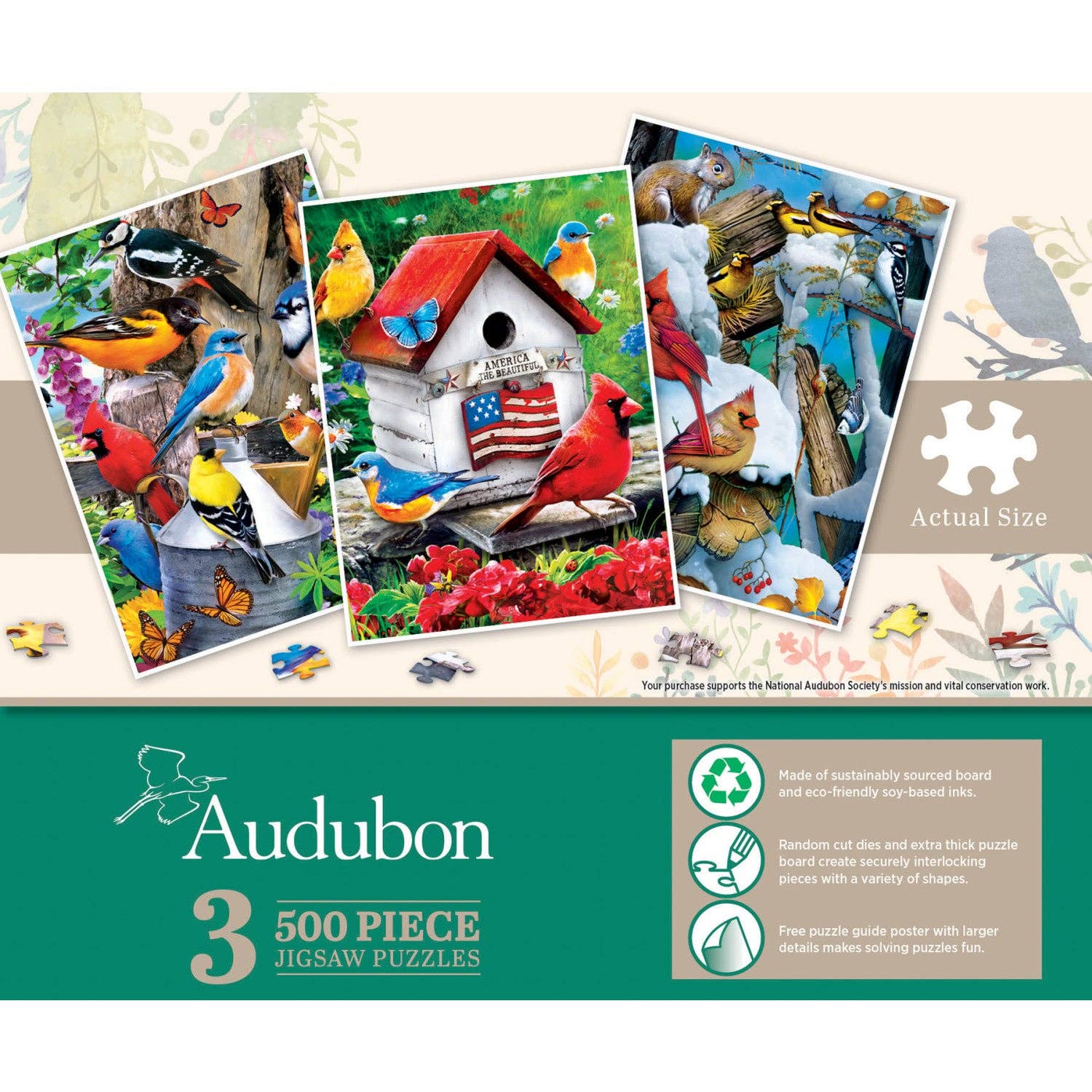 Audubon - 500 Piece Jigsaw Puzzles 3 Pack by Masterpieces