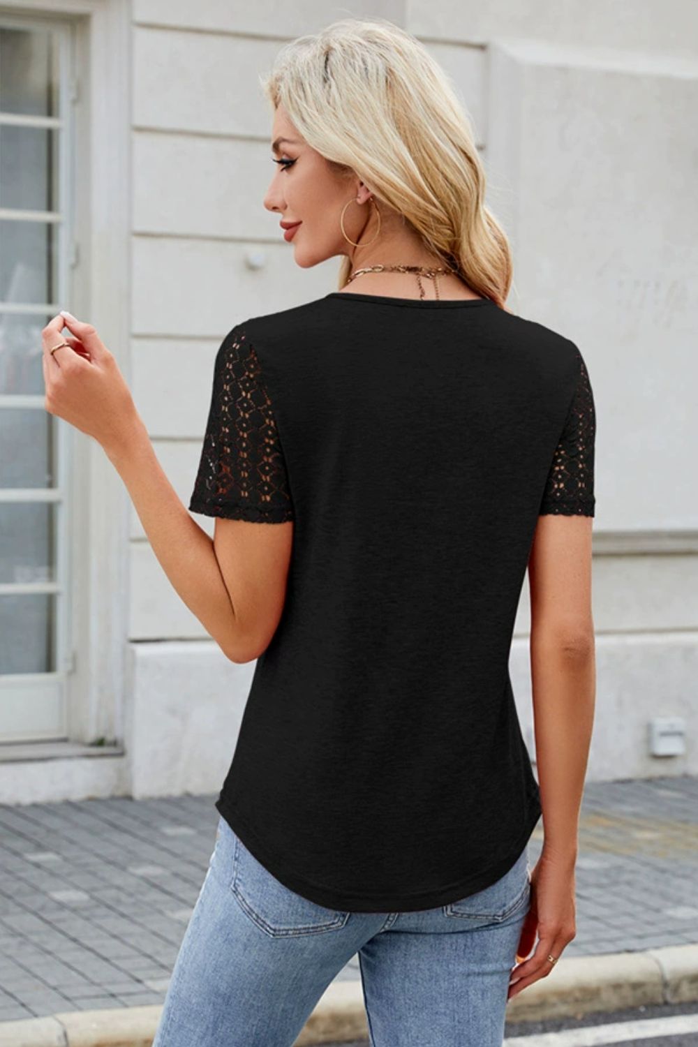 Smocked Round Neck Short Sleeve T-Shirt