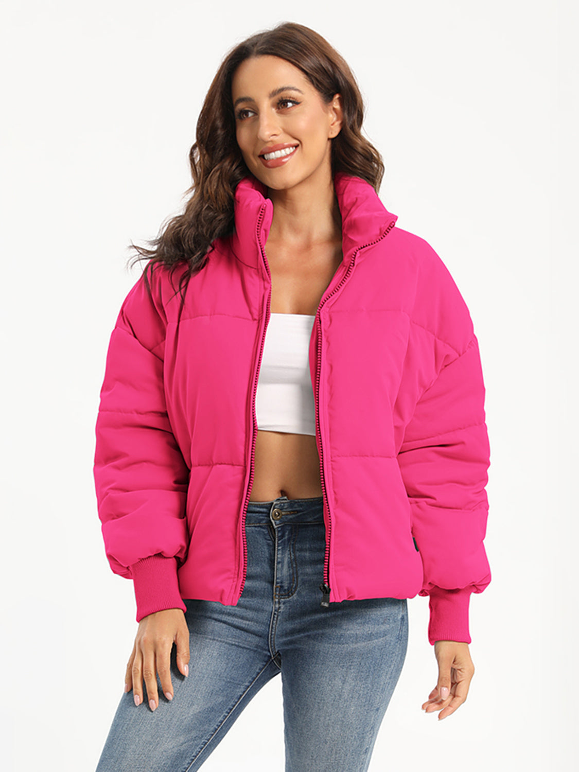 Zip Up Turtleneck Long Sleeve Puffer Jacket
