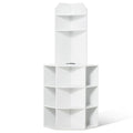 64" Corner Storage Cabinet with Charging Station Adjustable Shelves White
