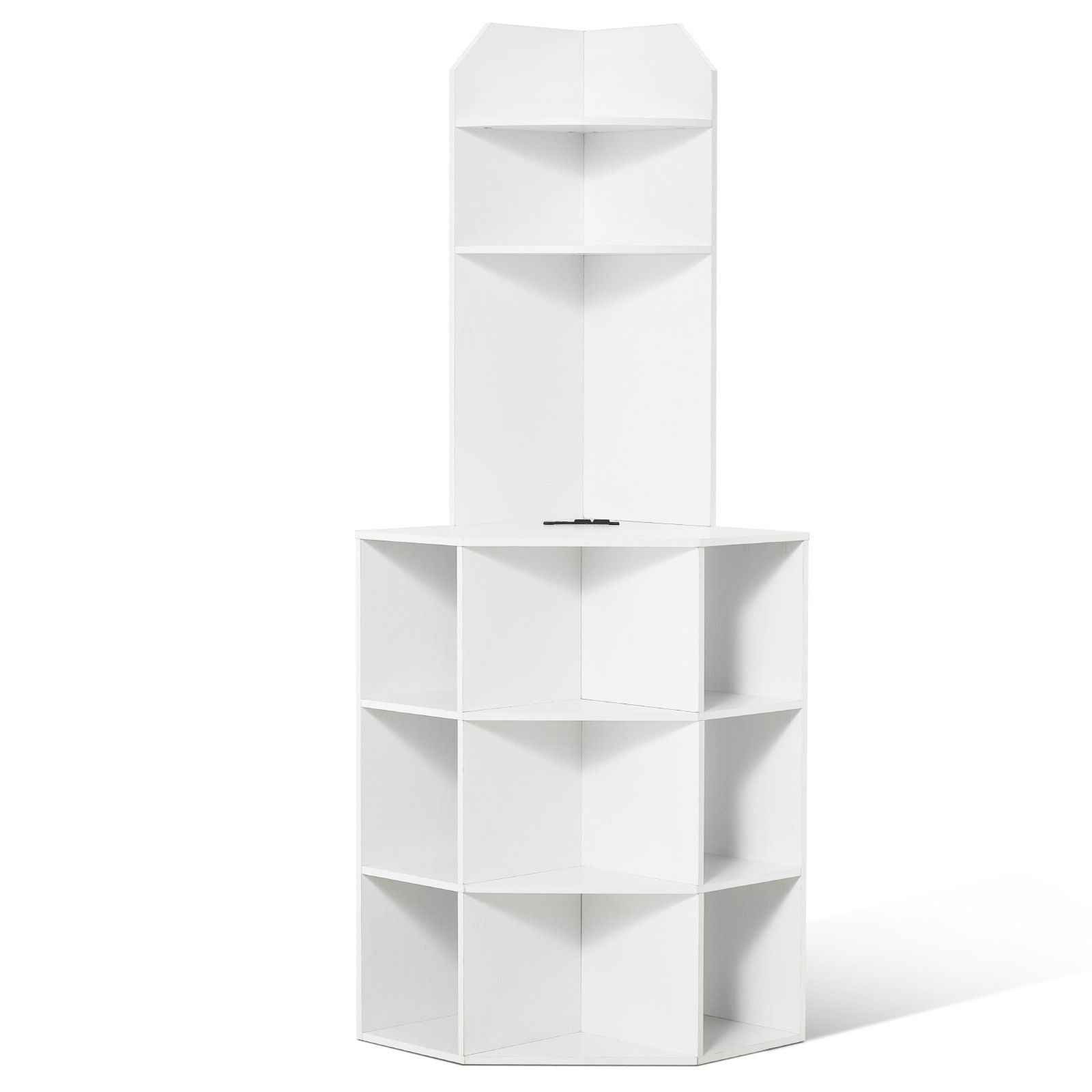 64" Corner Storage Cabinet with Charging Station Adjustable Shelves White