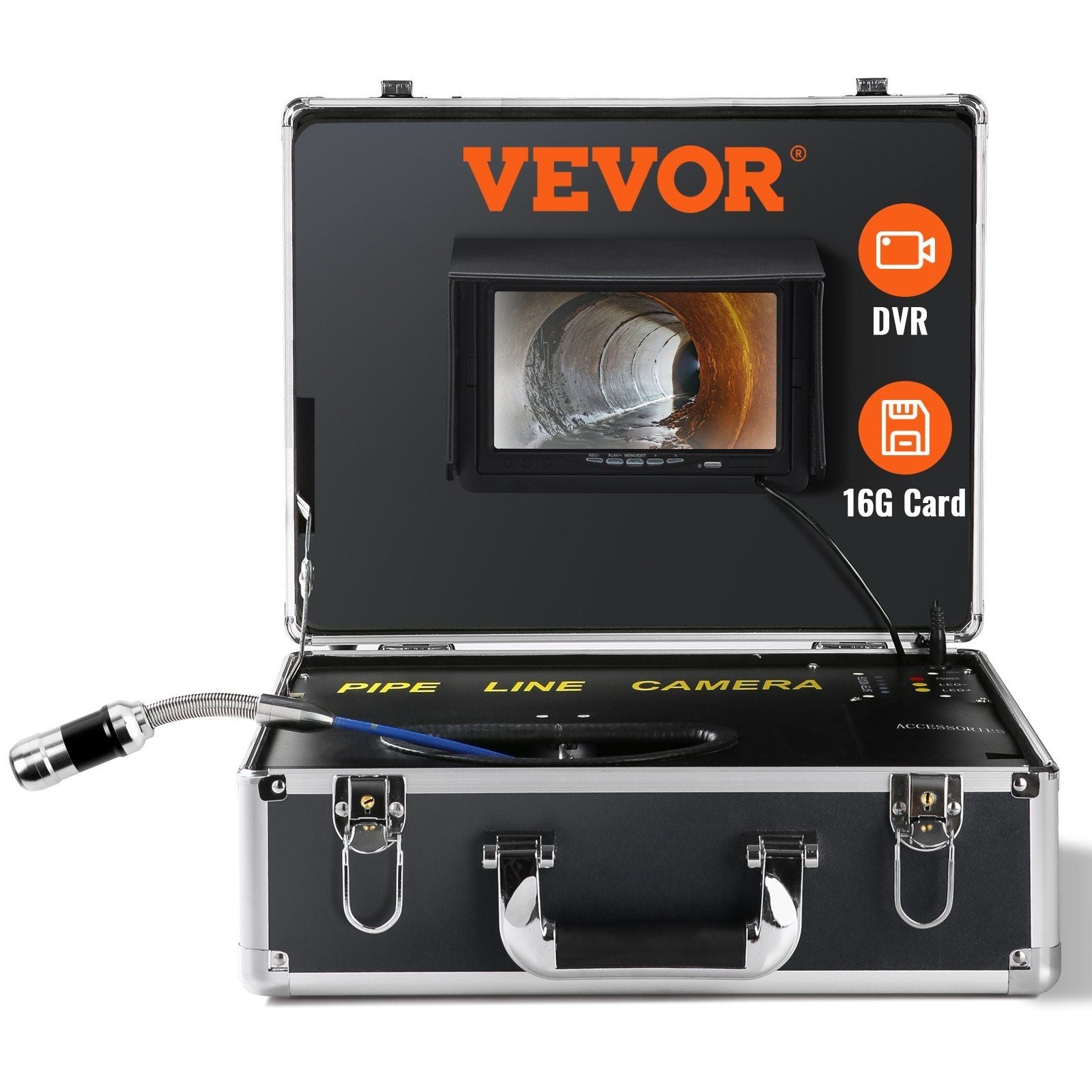 Sewer Camera, 100 ft/30 m, 7" Screen Pipeline Inspection Camera with DVR Function, Waterproof IP68 Camera, 12 pcs Adjustable LEDs, with a 16 GB SD Card for Sewer Line, Duct Drain Pipe Plumbing