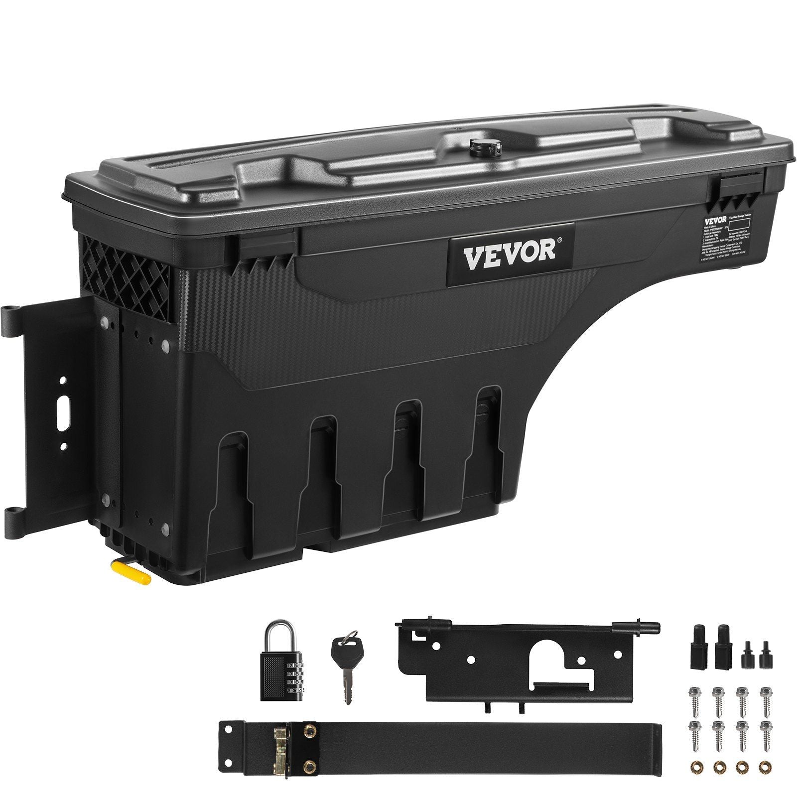 Truck Bed Storage Box, Lockable Lid, Waterproof ABS Wheel Well Tool Box 6.6 Gal/20 L with Password Padlock, Compatible with Dodge Ram 1500 2019-2021, Driver Side, Black