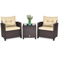 3 Pcs Patio Rattan Furniture Set Cushioned Conversation Set Coffee Table-Beige