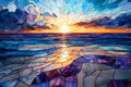 Sapphire Sunset Stained Glass 1000 Piece Jigsaw Puzzle | Trippy Puzzle Co