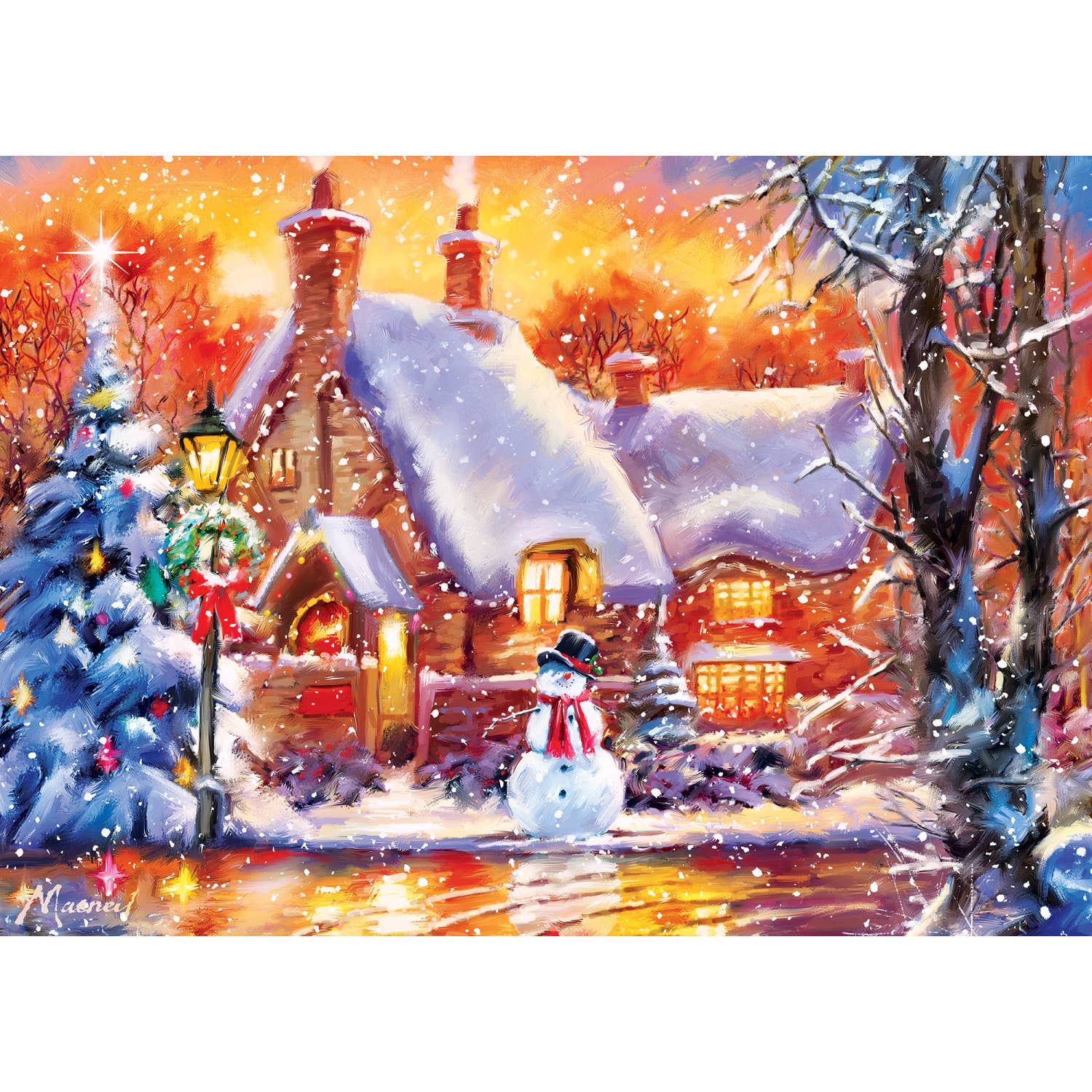 Sparkle & Shine - Snowman Cottage 500 Piece Glitter Jigsaw Puzzle | Masterpieces Puzzles