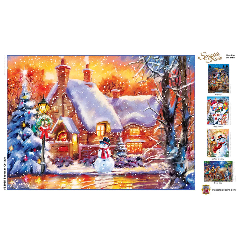 Sparkle & Shine - Snowman Cottage 500 Piece Glitter Jigsaw Puzzle | Masterpieces Puzzles