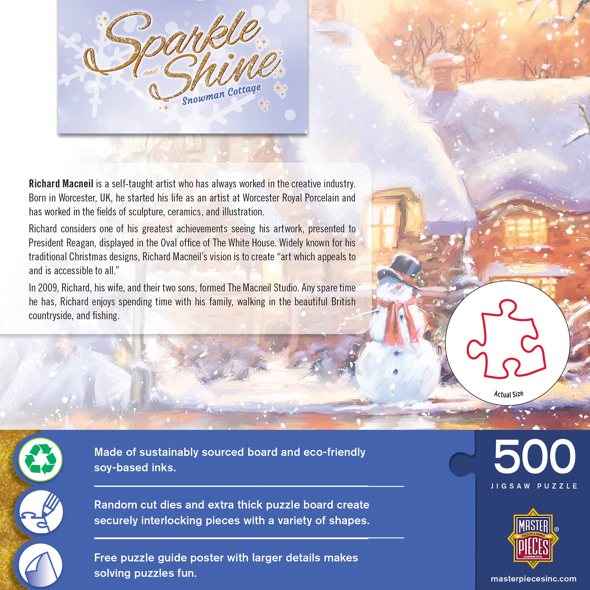 Sparkle & Shine - Snowman Cottage 500 Piece Glitter Jigsaw Puzzle | Masterpieces Puzzles
